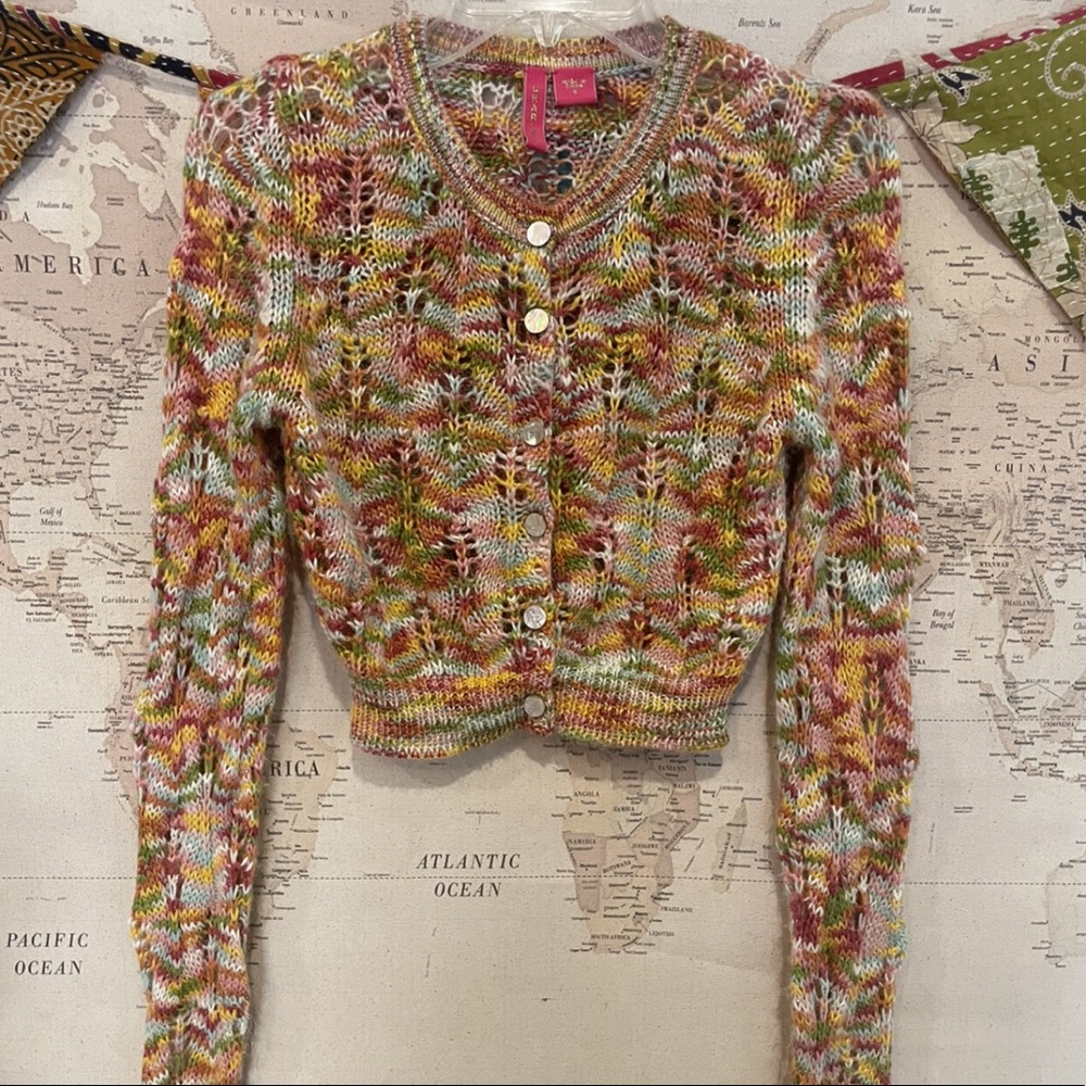 Anthro Charlotte Tarantola Open Knit Crop Sweater Size S